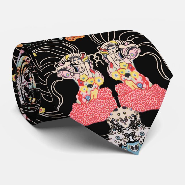 WOMAN,CENTAUR FLORAL Red Black White Klimt Pattern Tie (Rolled)
