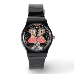 WOMAN,CENTAUR FLORAL Red Black White Klimt Pattern Watch