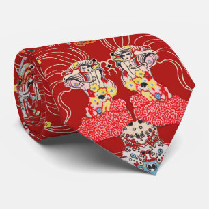 WOMAN,CENTAUR FLORAL Red White Klimt Pattern Tie