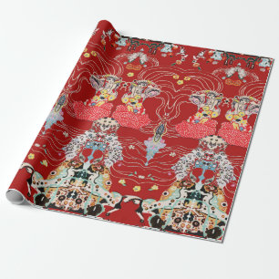 WOMAN,CENTAUR FLORAL Royal Red White Klimt Pattern Wrapping Paper