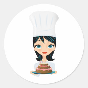 Woman chef Birthday cake Classic Round Sticker