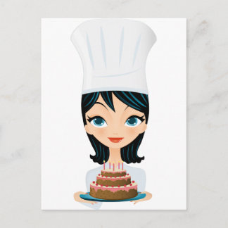Woman chef Birthday cake Postcard