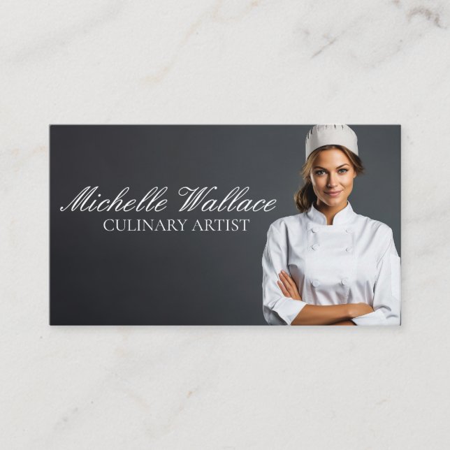Woman Chef Smiling | Culinary Business Card (Front)