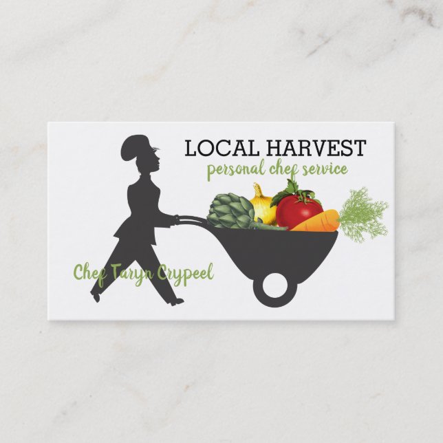 Woman chef vegetable wheelbarrow catering business card (Front)