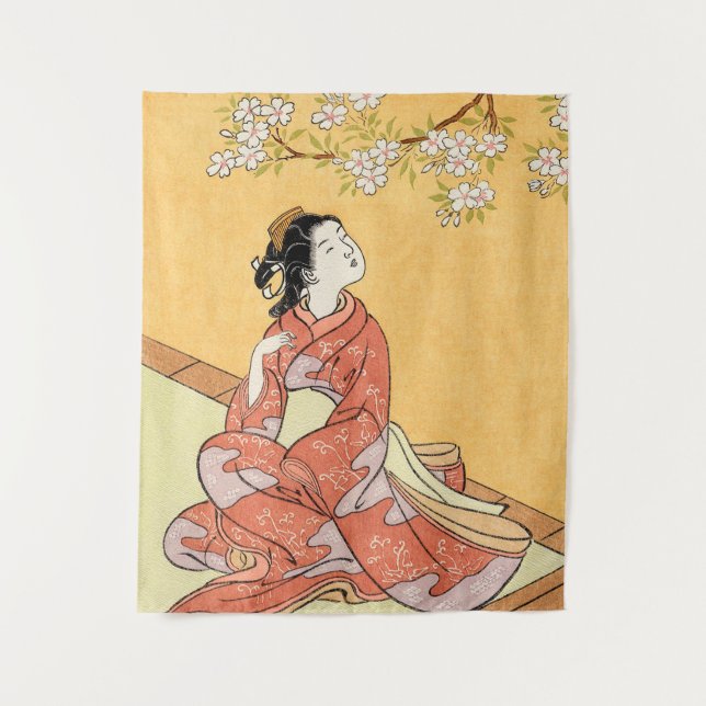 Woman & Cherry Blossoms #2 Tapestry (Front)