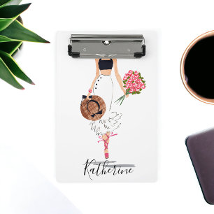 Woman Chic Fashion Stylish White Skirt Flowers Mini Clipboard