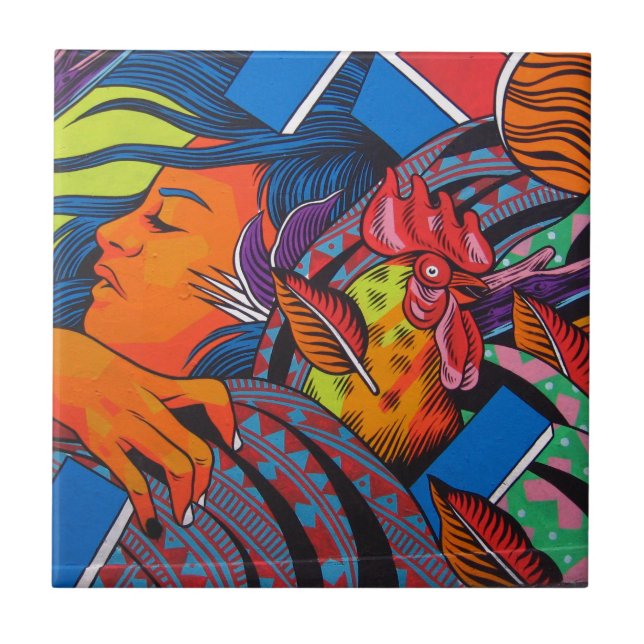 Woman & Chicken Wall Mural Tile (Front)