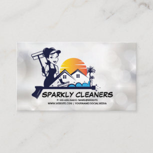 Woman Cleaner   House Maid Home Logo Business Card