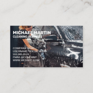 Woman Cleaning Car   Soap Suds Business Card