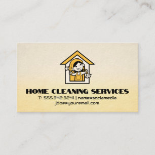 Woman Cleaning Home Logo   Yellow Business Card