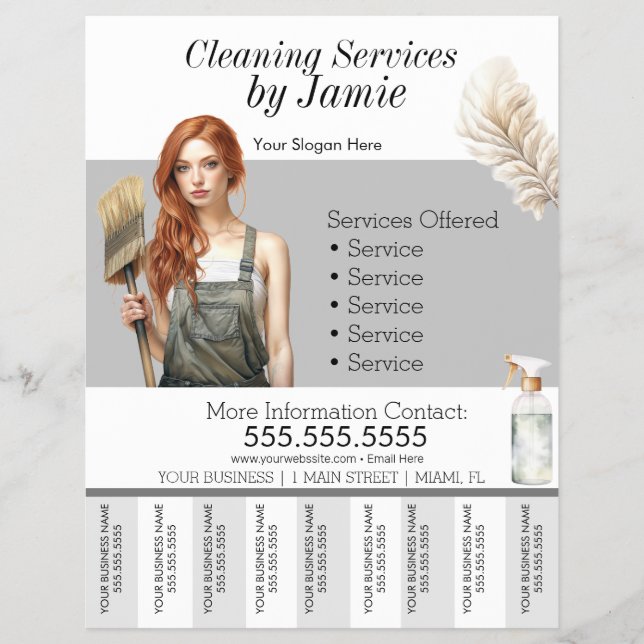 Woman Cleaning Service Business Tear Off  Flyer (Front)