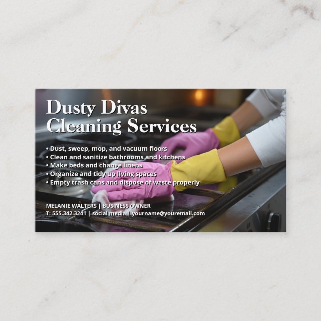 Woman Cleaning Stove | Home Cleaner Business Card (Front)