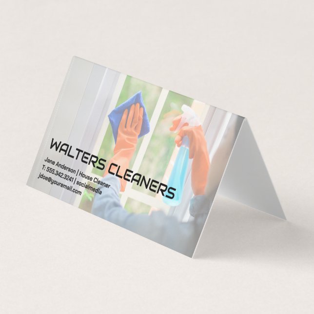 Woman Cleaning Window Business Card (Front)