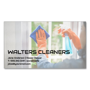 Woman Cleaning Window Magnetic Business Card