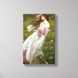 Woman Collecting Flowers in the Wind Canvas Print