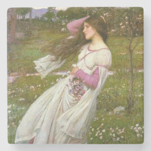 Woman Collecting Flowers in the Wind Stone Coaster