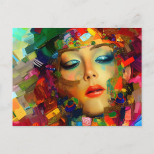 Woman Colourful Painting Postcard