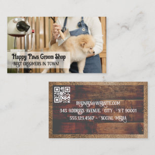 Woman Combing Dog Fur   Grooming Business Card
