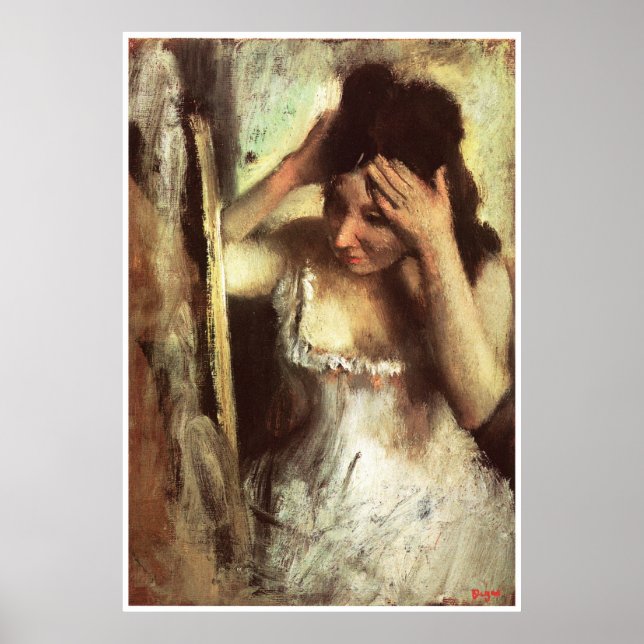 Woman Combing Her Hair before a Mirror - Degas Poster (Front)