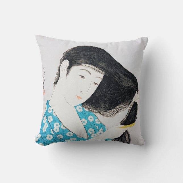 Woman Combing Her Hair, Goyō Hashiguchi Cushion (Front)