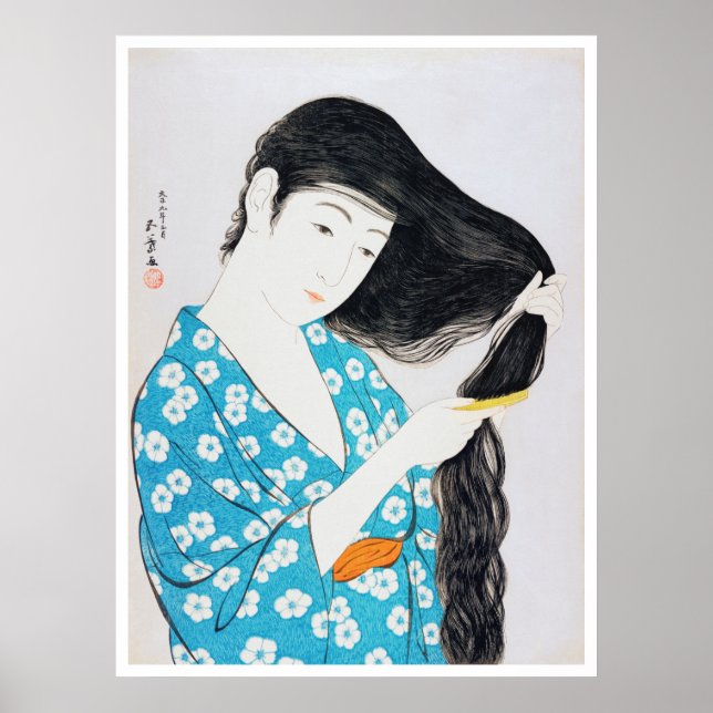 Woman Combing Her Hair, Goyō Hashiguchi Poster (Front)