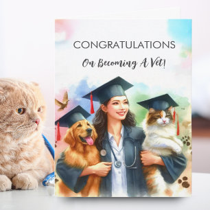 Woman Congratulations Veterinarian Cute Dog & Cat  Card