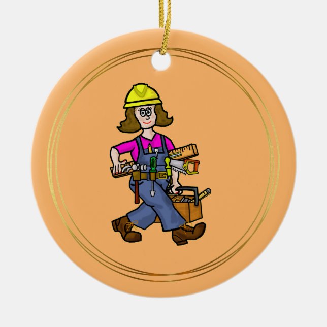 Woman Construction Worker with Tools Ornament (Front)