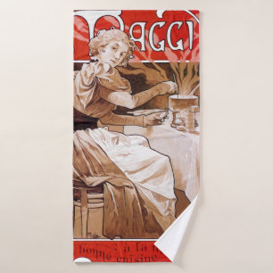Woman Cooking, Alphonse Mucha Bath Towel