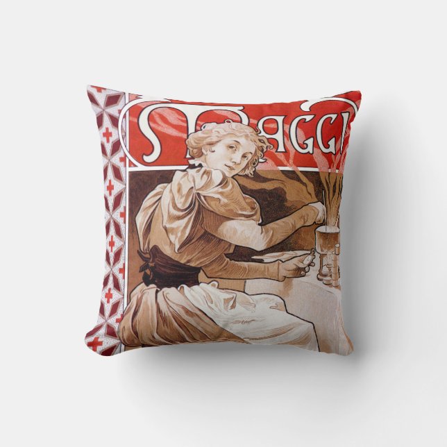 Woman Cooking, Alphonse Mucha Cushion (Front)