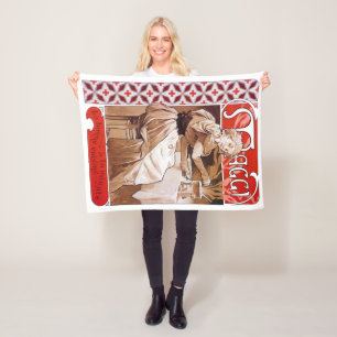 Woman Cooking, Alphonse Mucha Fleece Blanket