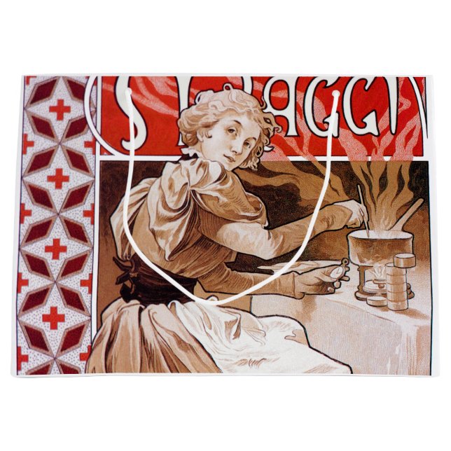 Woman Cooking, Alphonse Mucha Large Gift Bag (Front)