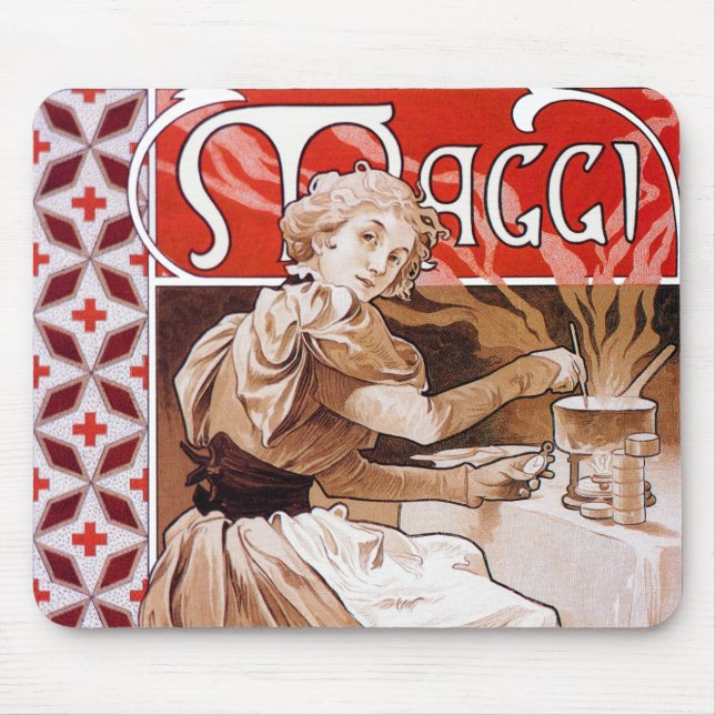 Woman Cooking, Alphonse Mucha Mouse Mat (Front)