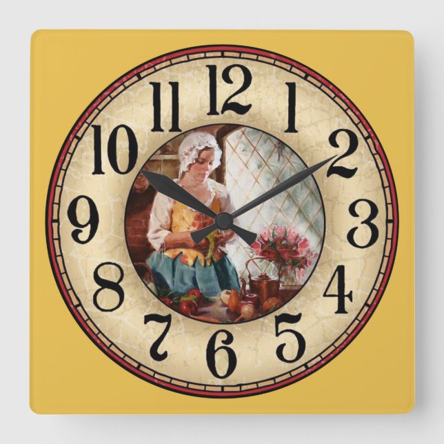 Woman Cooking Square Wall Clock (Front)