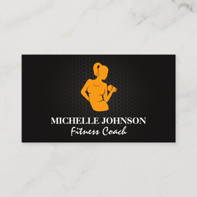 Woman Curling Weight | Carbon Metal Business Card (Front)