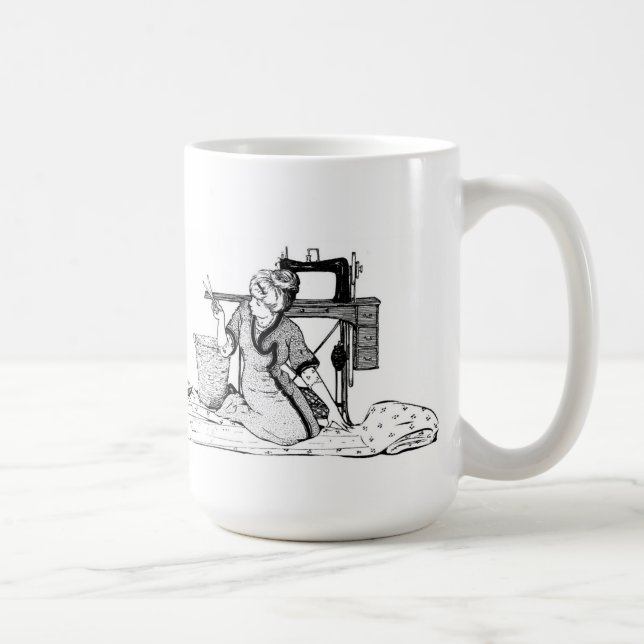 Woman cutting Fabric - I Love to Sew Mug (Right)