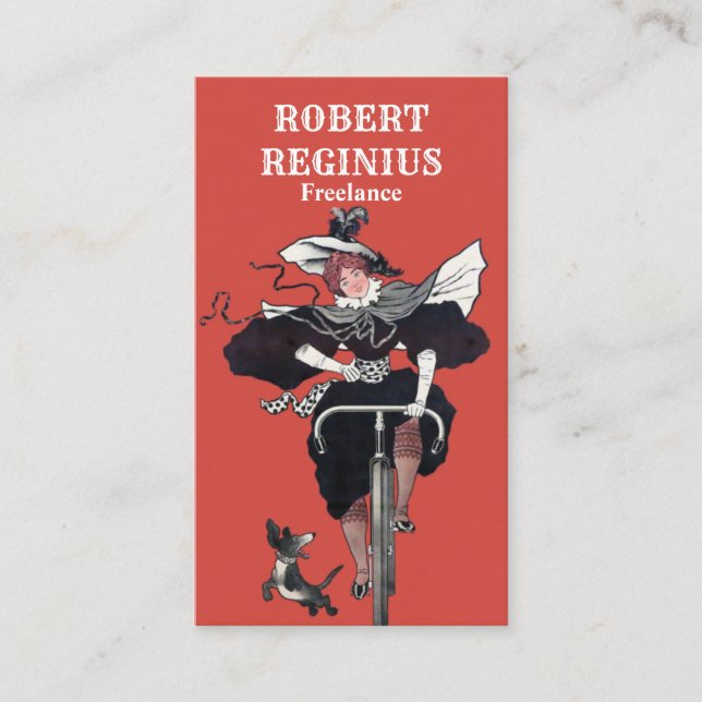 Woman Cycling With Dog Business Card (Front)
