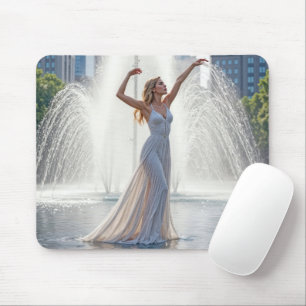 Woman Dancing In a City Fountain Mouse Mat