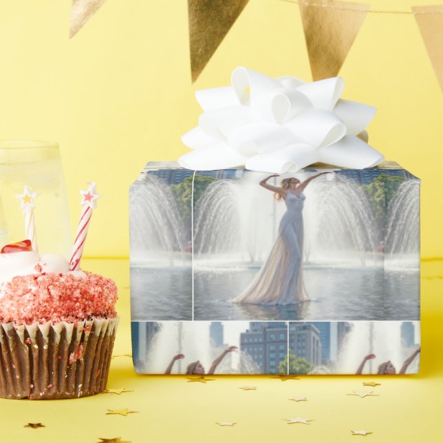 Woman Dancing In a City Fountain Wrapping Paper (Birthday Party)