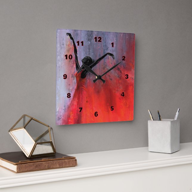 Woman Dancing Wall Clock Lady In Red (Office)