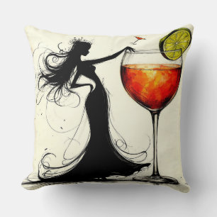 Woman Dancing with Martini Cushion