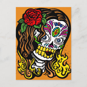 woman day of the dead postcard