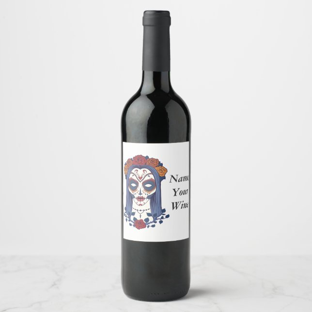 Woman Day of the Dead Wine Label (Front)