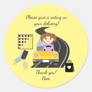 Woman Delivery Driver Please give a Rating Classic Round Sticker