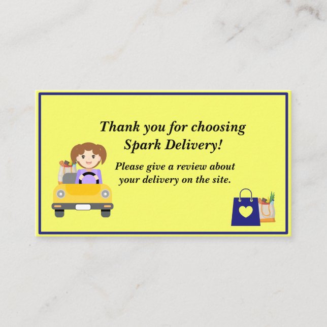 Woman Delivery Driver Thank you review Business Card (Front)