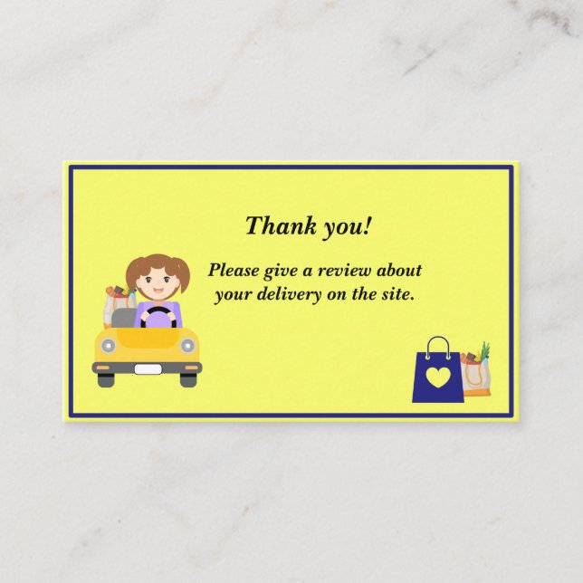 Woman Delivery Driver Thank you review Business Card (Front)