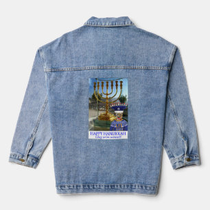 woman denim jacket.  Happy Hanukkah.  lion Jacket