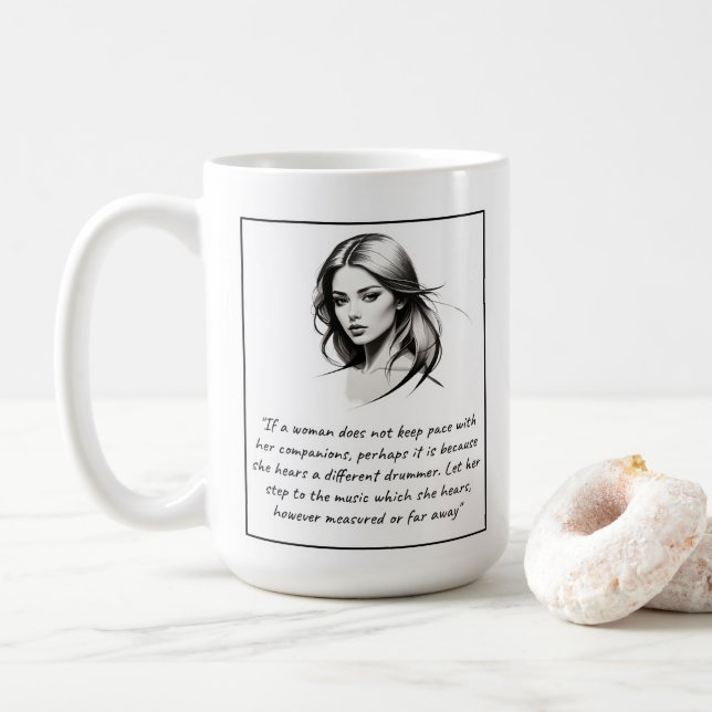 Woman -- Different Drummer Quote Coffee Mug (With Donut)