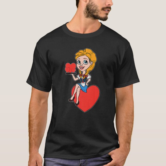 Woman Dirndl Heart Valentines Day Fraulein Love T-Shirt (Front)