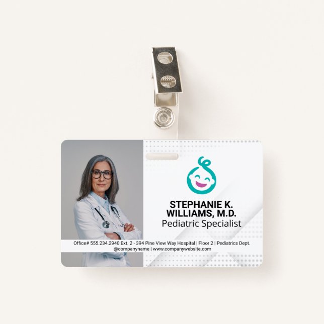 Woman Doctor | Paediatrics Baby Logo ID Badge (Front with Clip)