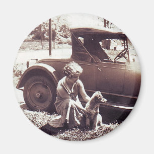 Woman Dog And Auto Vintageg Magnet